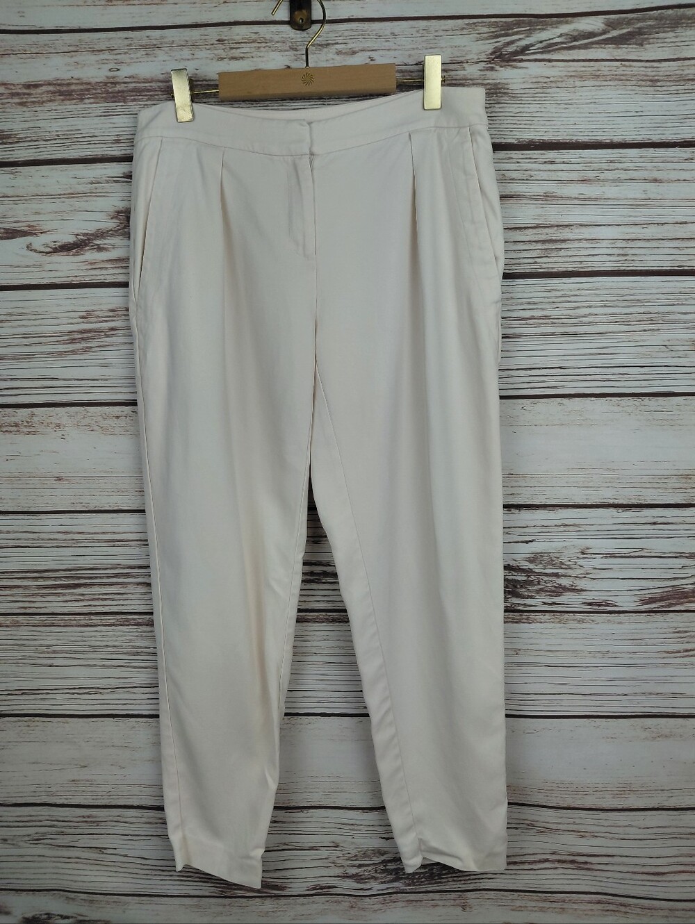 Eileen Fisher Womens Size 0 Cream Stretch Crepe Slouchy Tapered Crop Ankle Pants